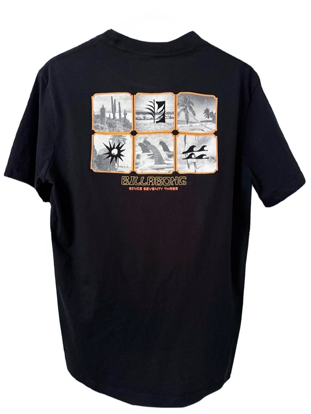 Billabong Men’s Large Black Graphic Surf Skate T-Shirt Tropical Beach Tee
